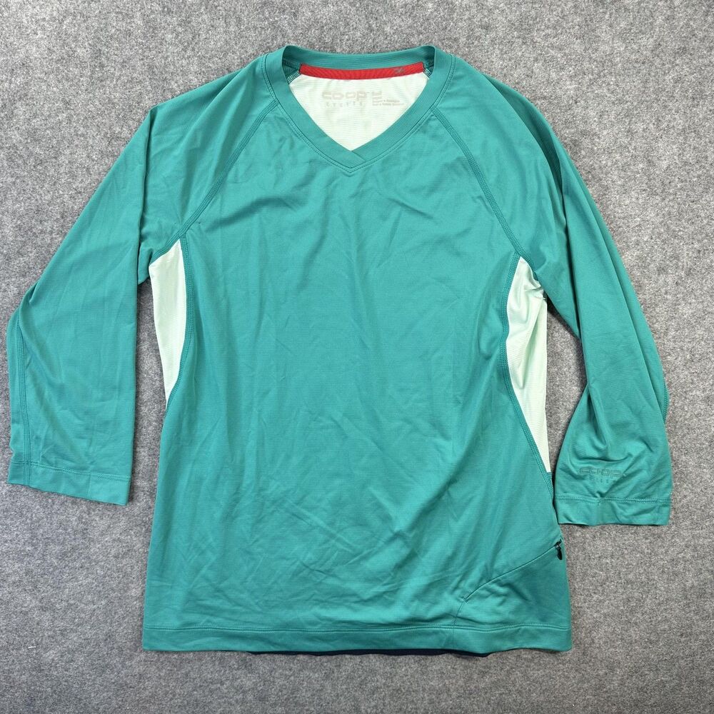 Co-op Cycles Cycling Jersey Womens Small Green 3/4 Sleeve V-Neck Top Bike Shirt